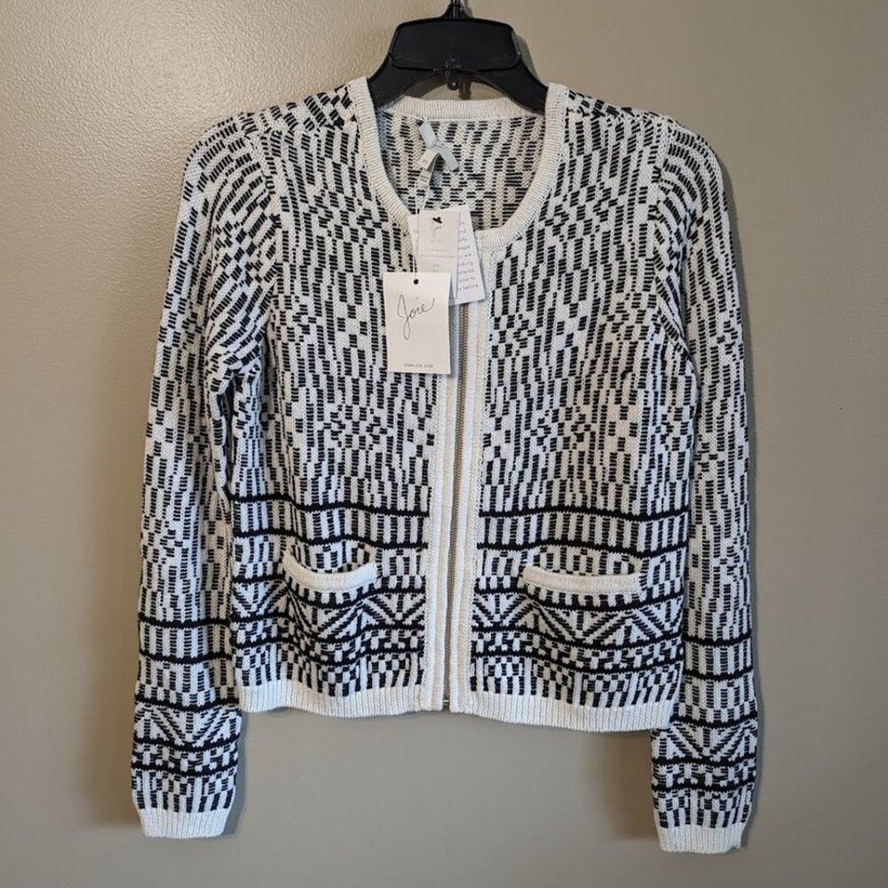NWT JOIE Jacolyn Cardigan Sweater Jacket XS – Porcelain Caviar Zip Up Wool Blend